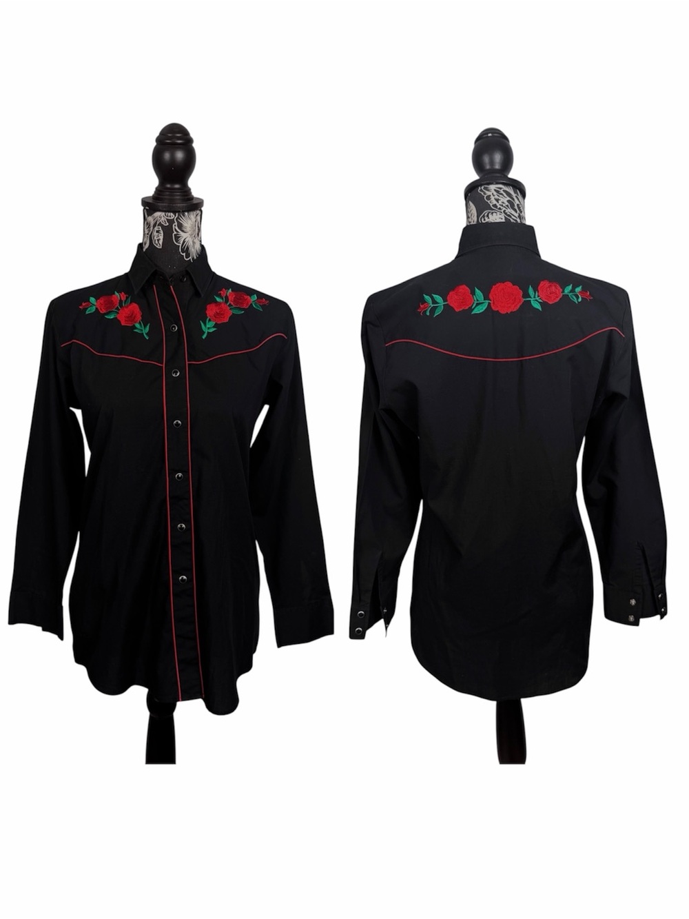Country Charmer slim fit vintage rose embroidered button up top size small